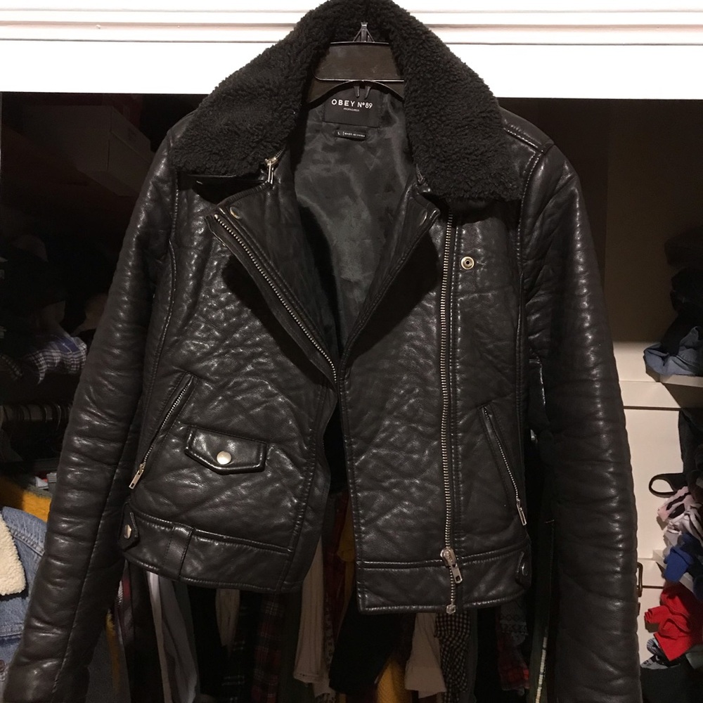 Obey Moto Black Leather Jacket